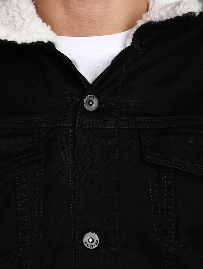 men black solid long sleeve denim jacket - 20589780 -  Standard Image - 5