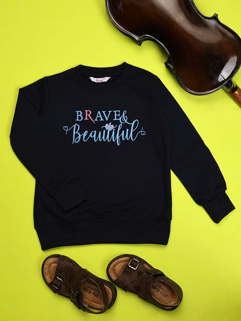 navy blue chest printed detailed sweatshirt