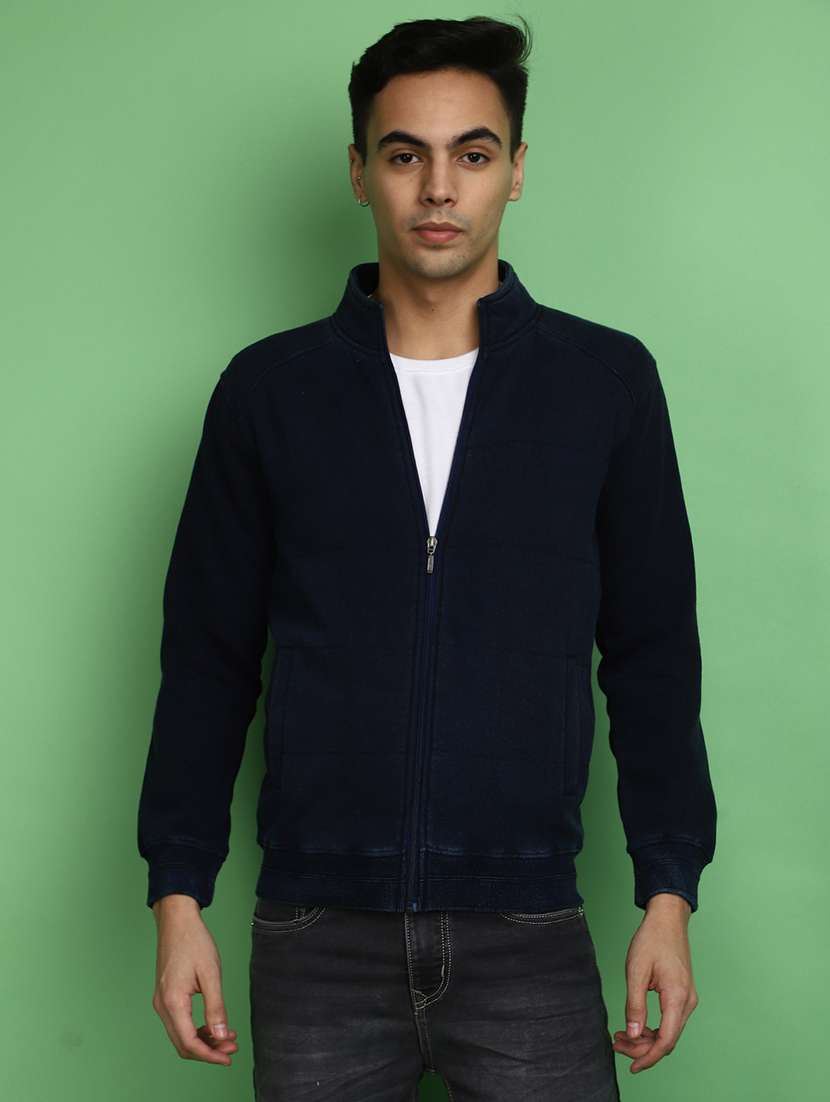 men blue solid long sleeve sweatshirt