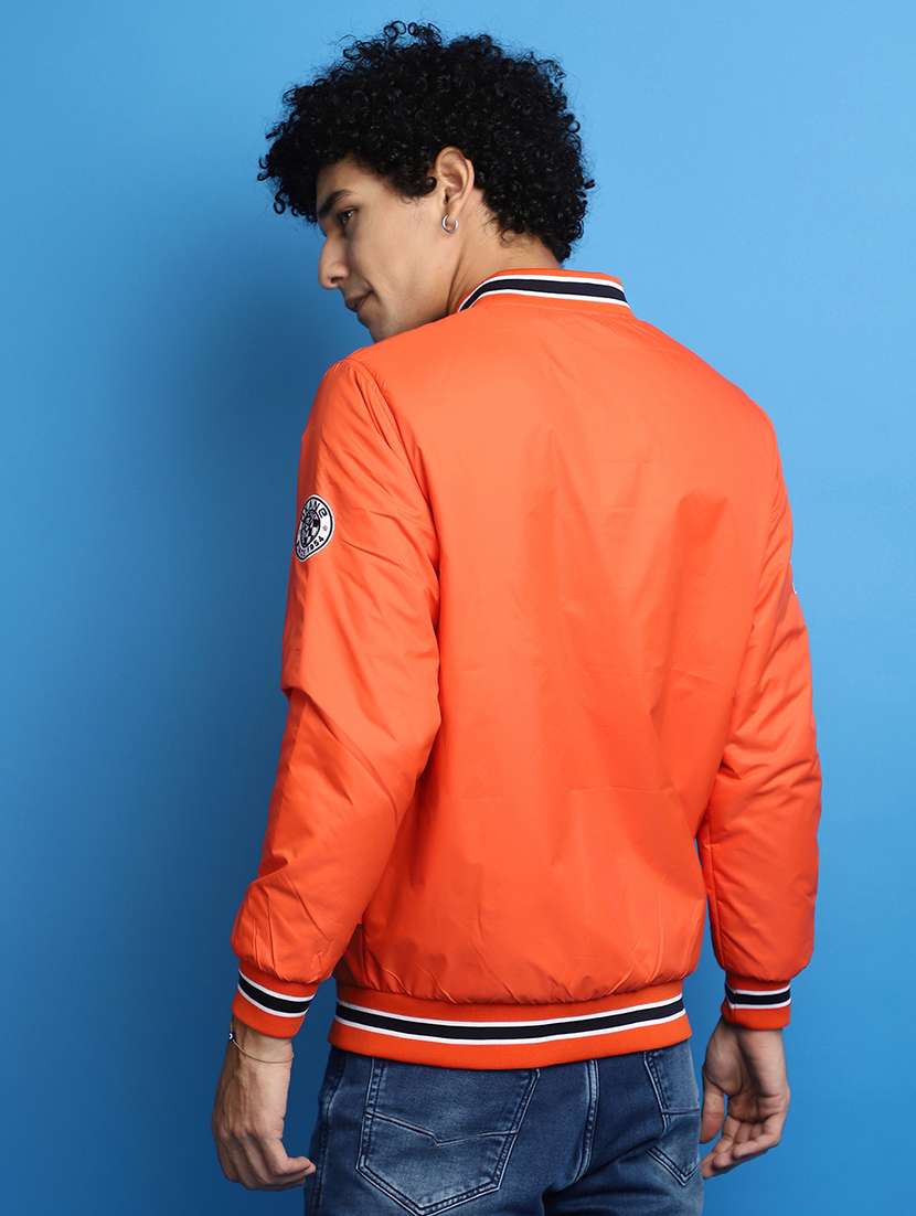 men orange henley neck casual jacket - 20589808 -  Standard Image - 3