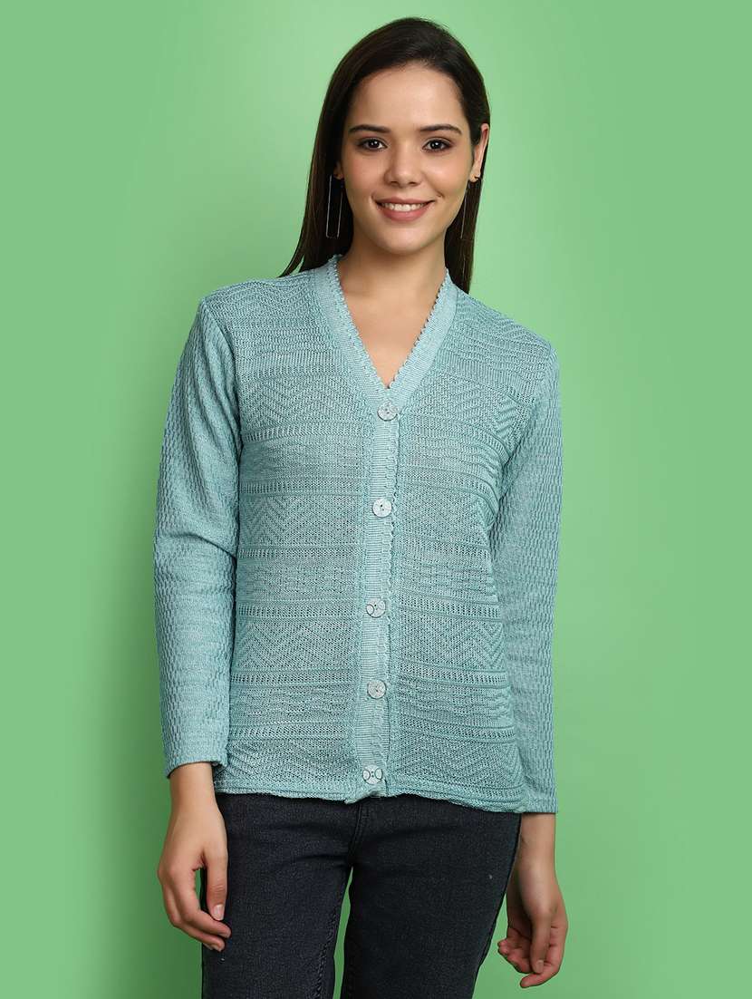 women turquoise long sleeves cardigans - 20589861 -  Zoom Image - 0