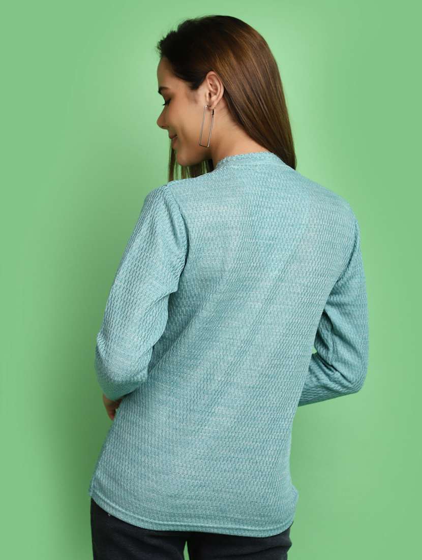 women turquoise long sleeves cardigans - 20589861 - Standard Image - 3