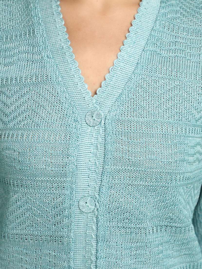 women turquoise long sleeves cardigans - 20589861 - Standard Image - 5