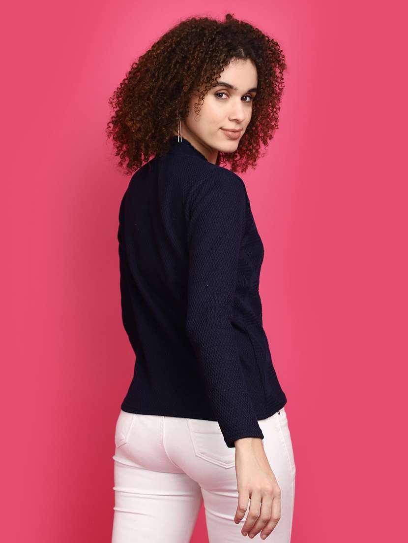 women navy blue long sleeves cardigans - 20589862 - Standard Image - 3