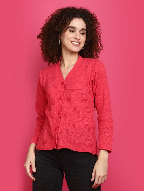 women coral long sleeves cardigans - 20589863 - Standard Image - 0