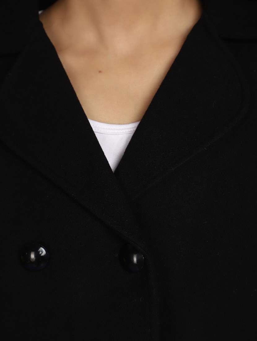 women black solid full sleeve coat - 20589886 -  Standard Image - 5