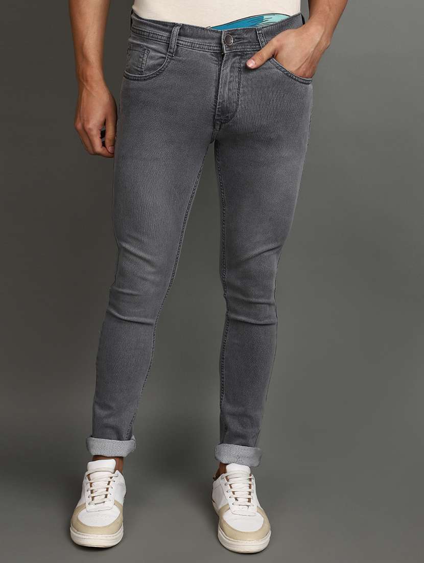 men mid rise plain denim jeans