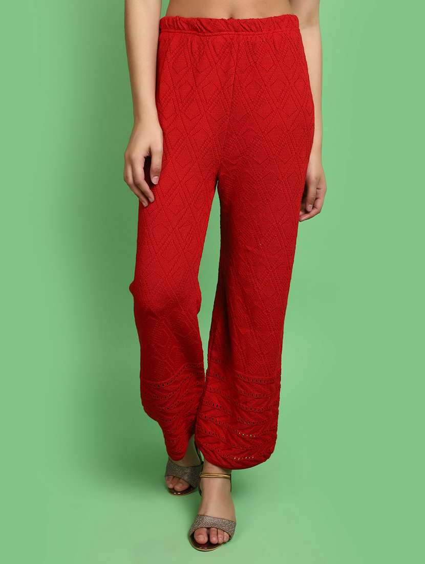women mid rise self design palazzo - 20589936 - Zoom Image - 0