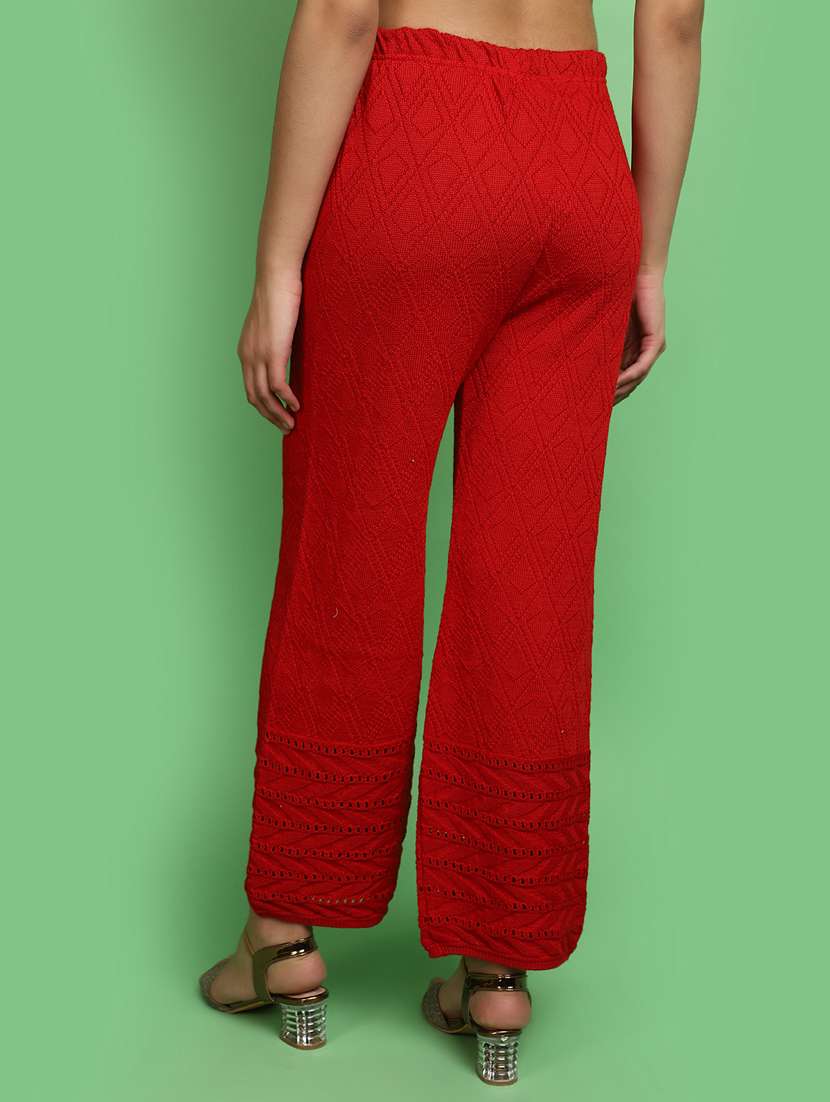 women mid rise self design palazzo - 20589936 - Standard Image - 3
