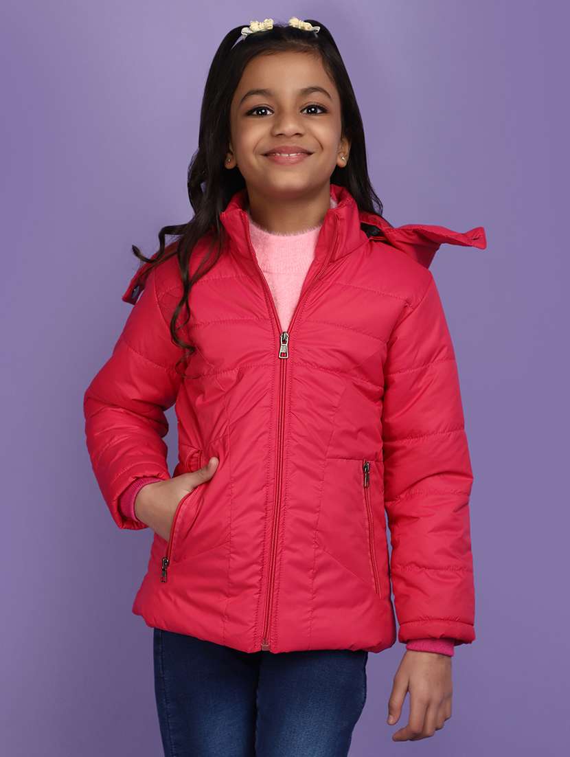 fuchsia solid hooded jacket