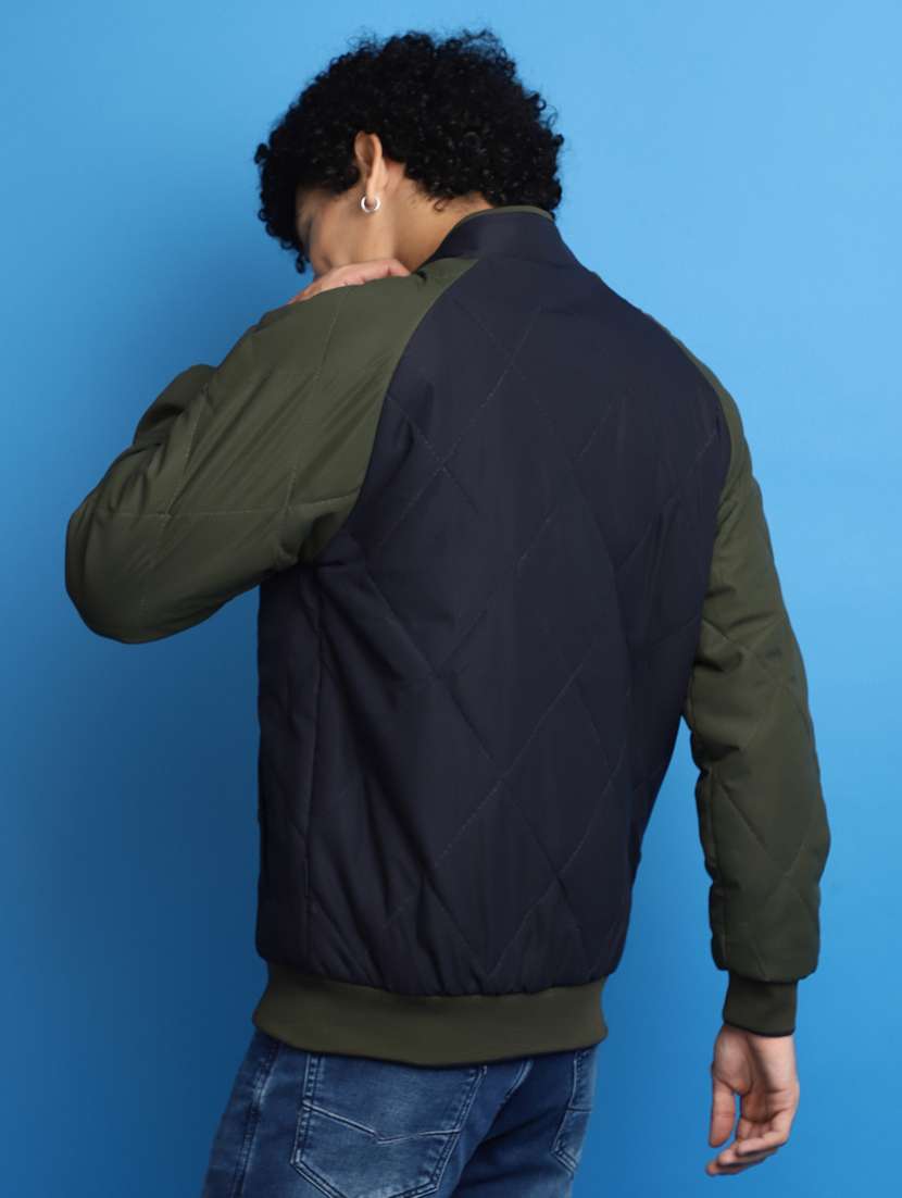 blue color block casual jacket - 20589951 -  Standard Image - 3