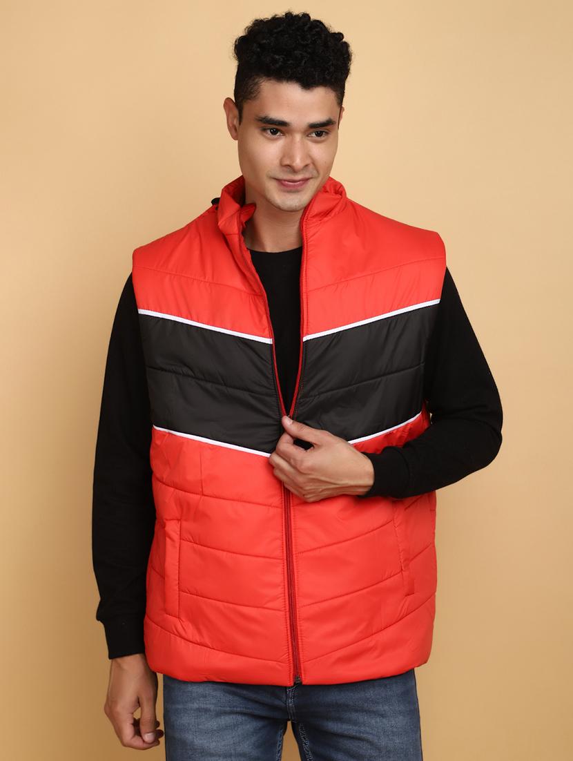 men sleeveless color block quilted jacket