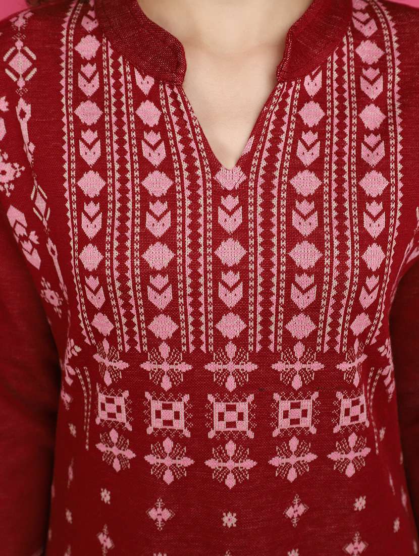 maroon self design detailed kurta - 20589961 - Standard Image - 5