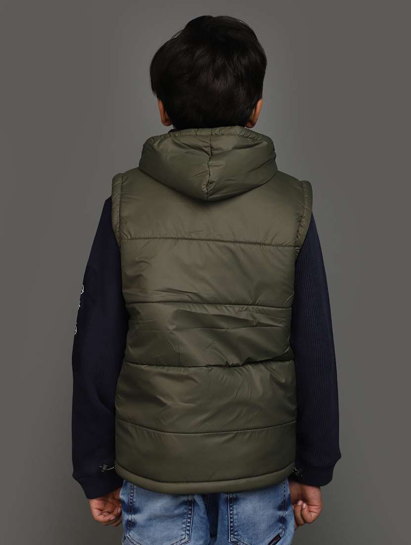 olive green solid sleeveless jacket - 20589991 -  Standard Image - 3