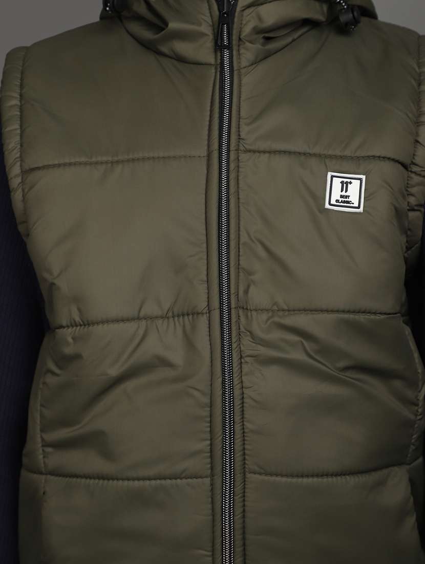 olive green solid sleeveless jacket - 20589991 -  Standard Image - 5