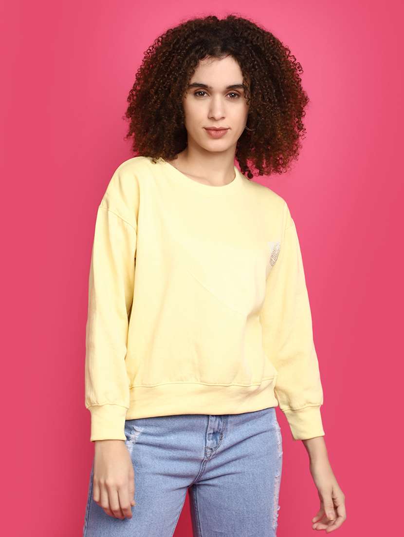 women round neck solid sweatshirt