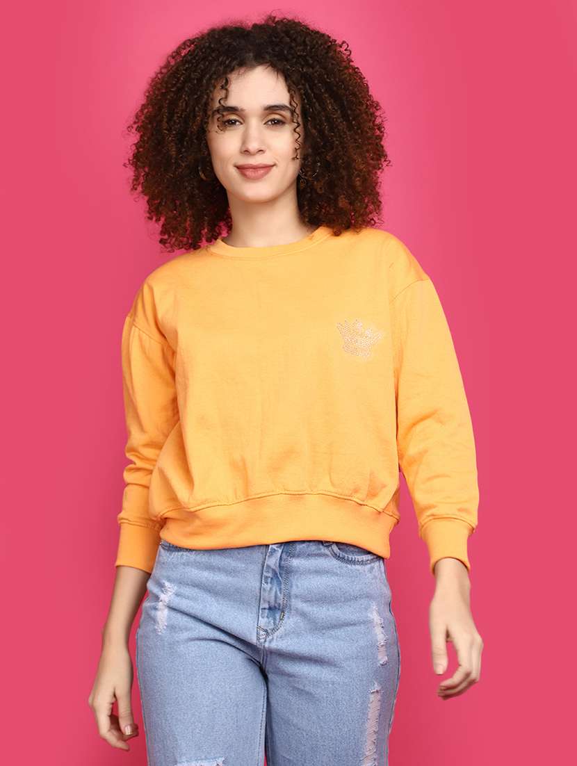 women round neck solid sweatshirt