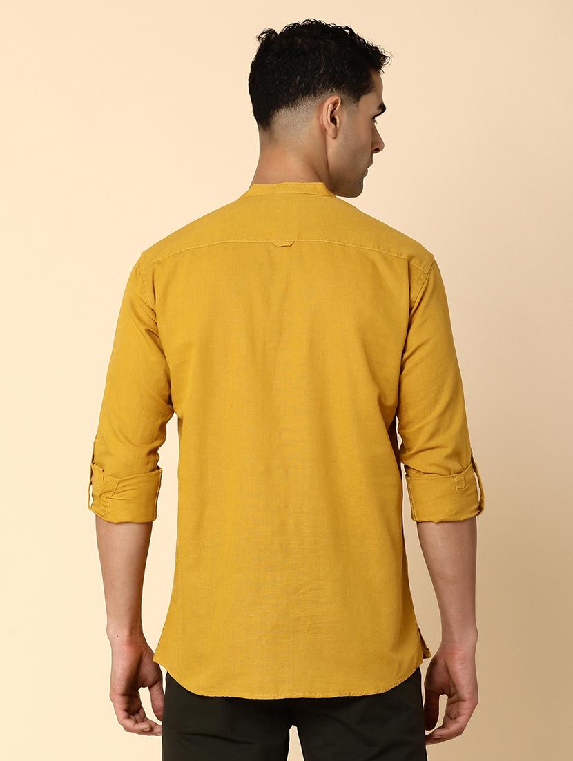 men mandarin neck solid short kurta - 20590121 - Standard Image - 3