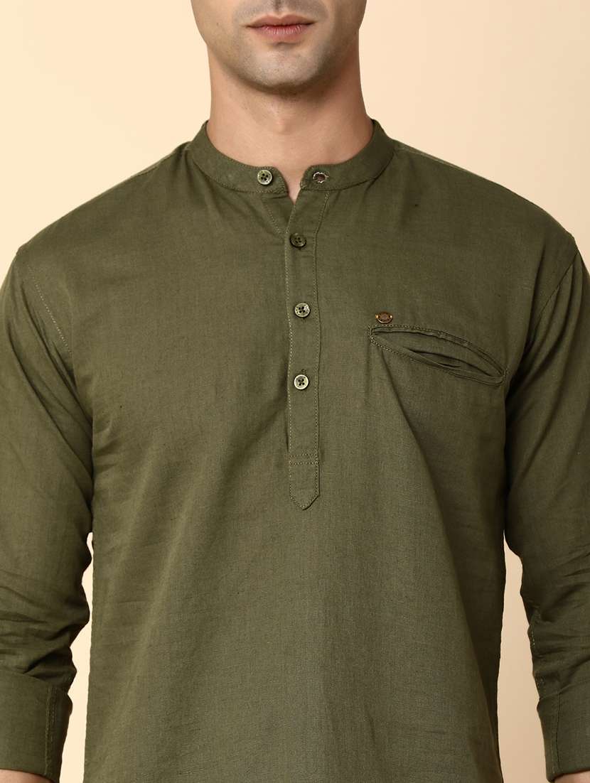 men mandarin neck solid short kurta - 20590122 -  Standard Image - 5