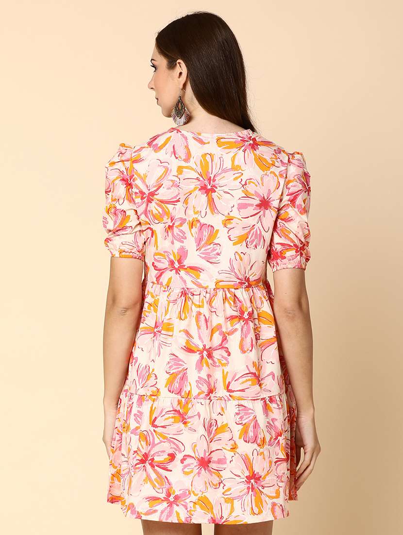 women pink floral print cotton flared dress - 20590170 -  Standard Image - 3