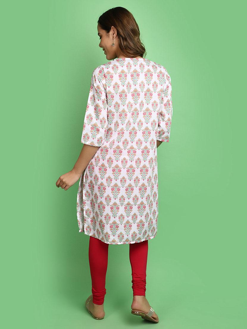women white notch neck straight kurta - 20590183 - Standard Image - 3
