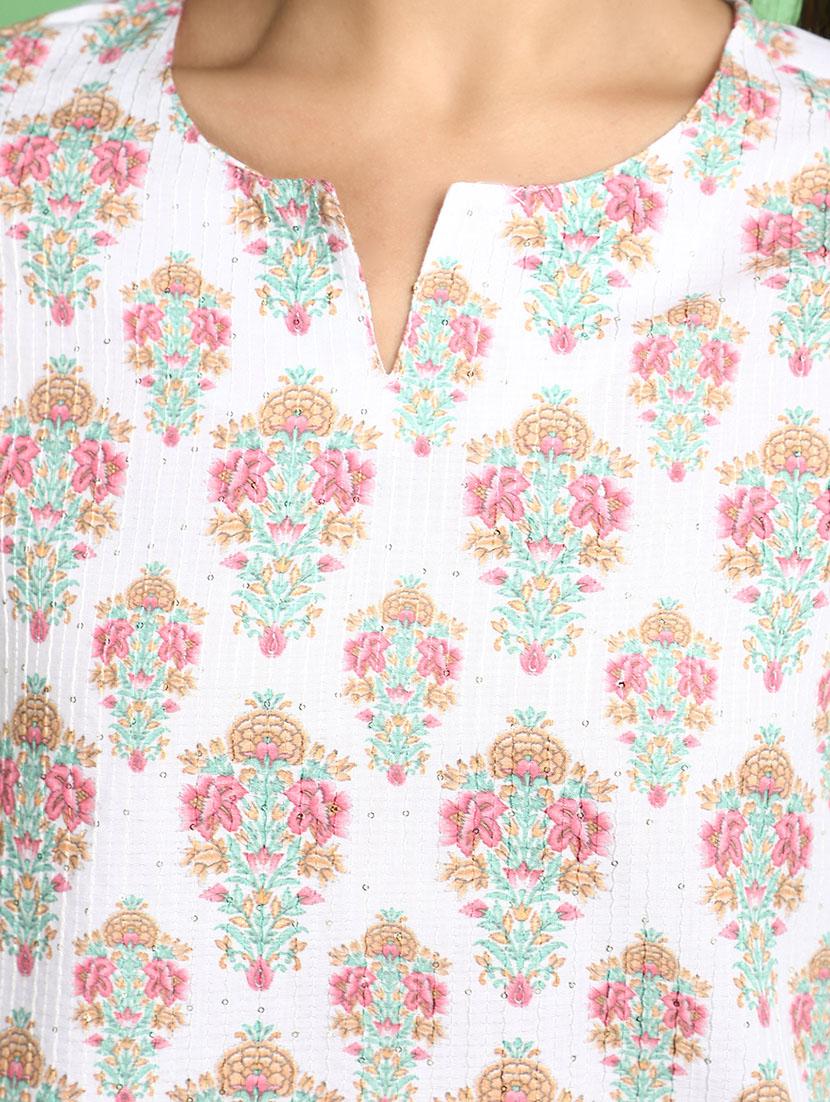women white notch neck straight kurta - 20590183 - Standard Image - 5