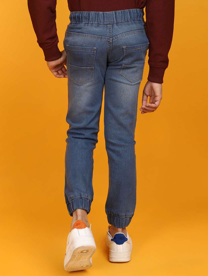 solid light blue detailed jogger jeans - 20590196 -  Standard Image - 3