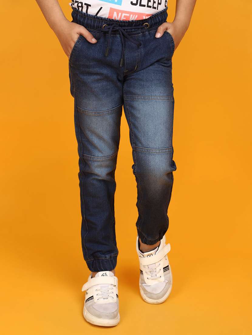 solid navy blue detailed jogger jeans