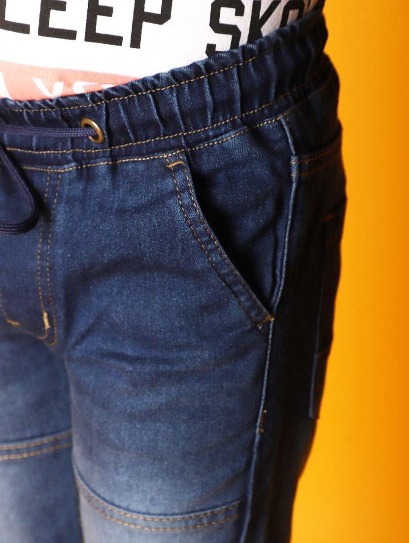 solid navy blue detailed jogger jeans - 20590197 -  Standard Image - 5