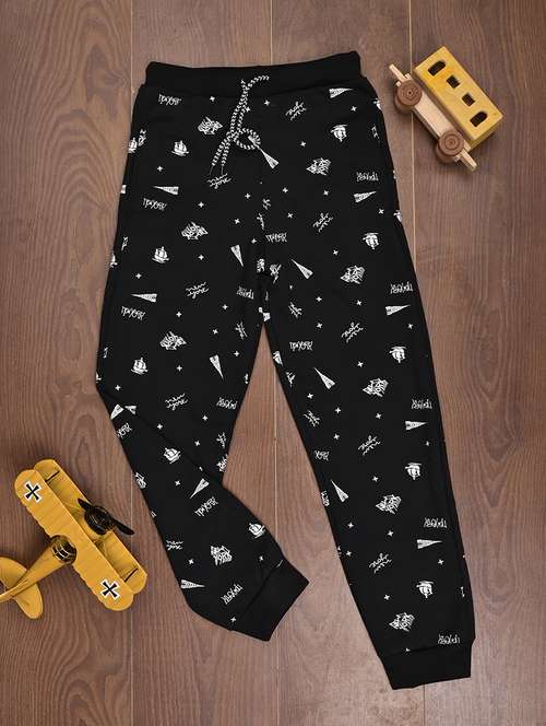 boys black printed casual trouser - 20590258 -  Standard Image - 0