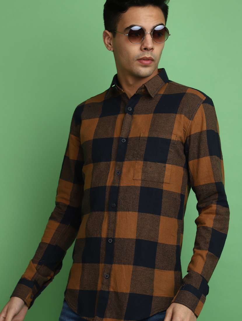 brown checkered casual shirt - 20590261 -  Standard Image - 3