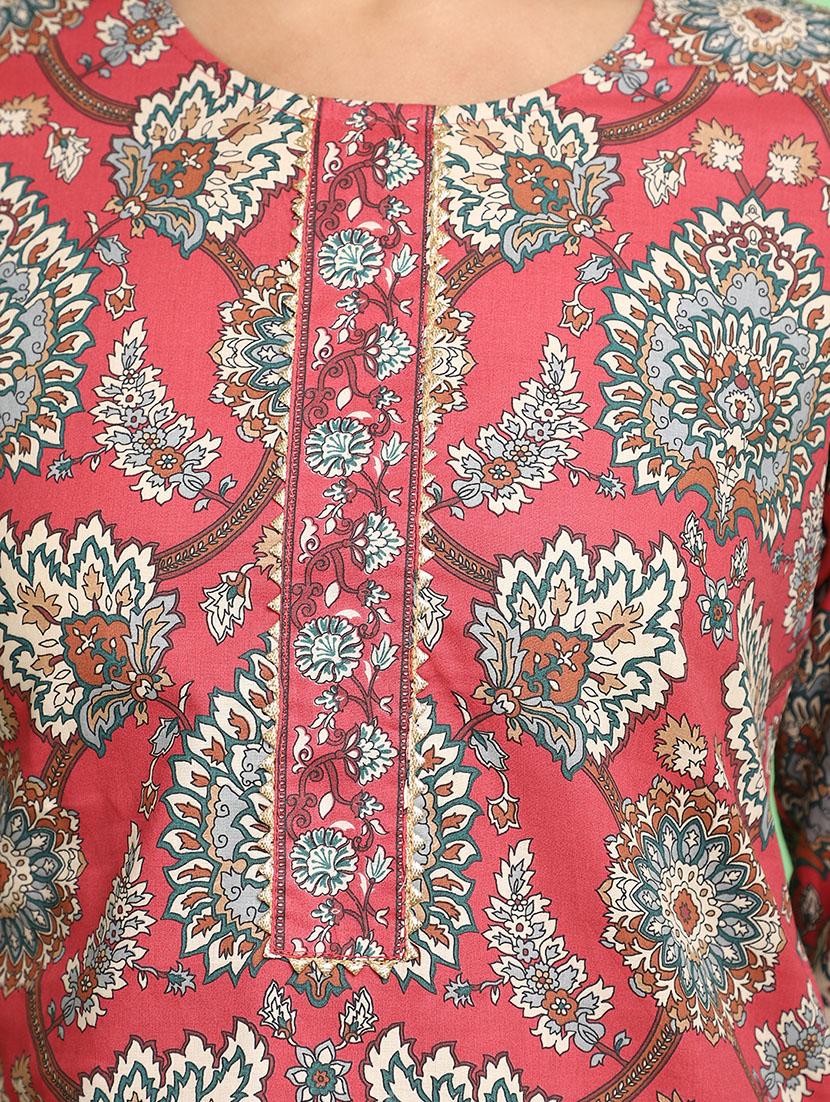 women red round neck straight kurta - 20590403 - Standard Image - 5