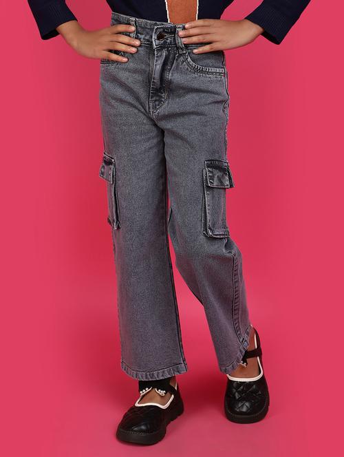 solid grey cargo denim jeans - 20591013 - Standard Image - 0