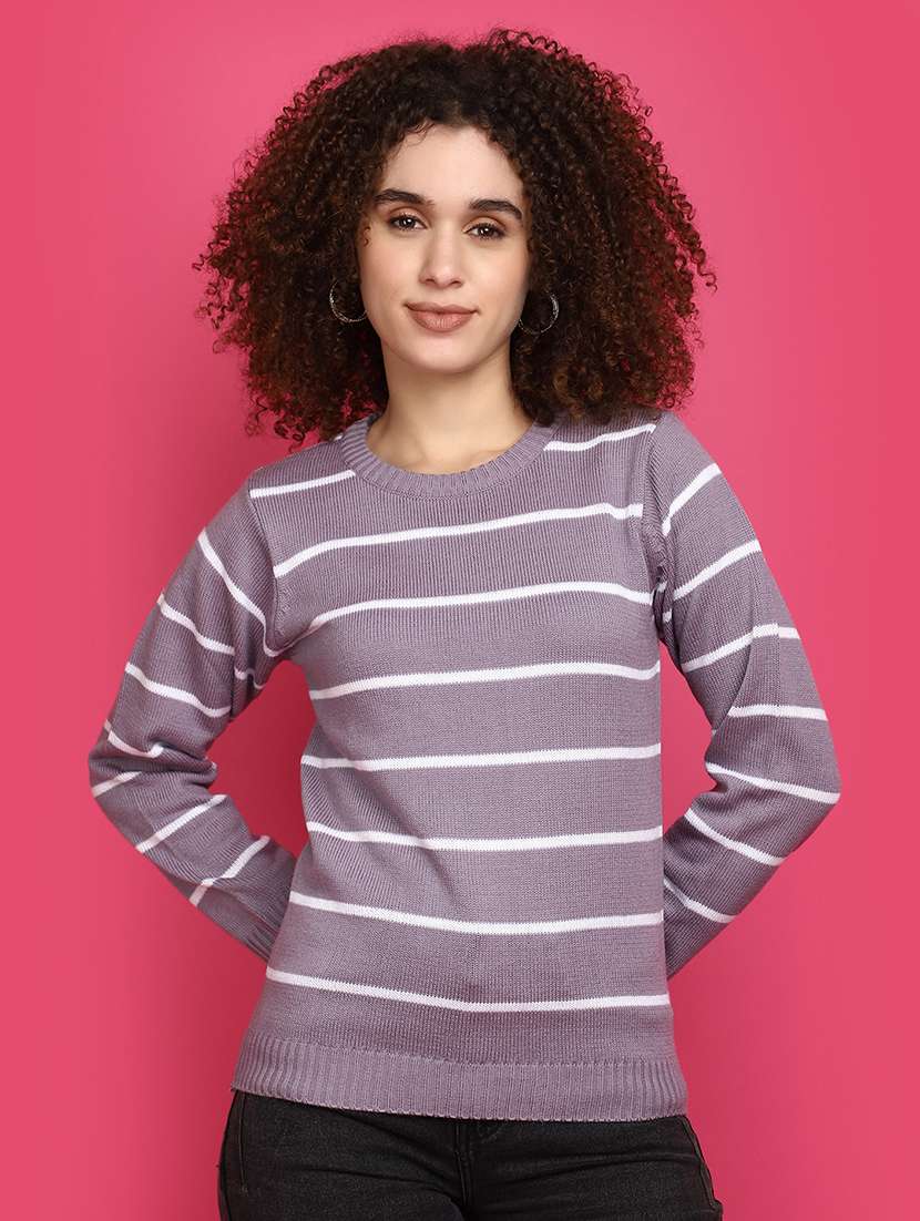 women purple stripes pullover - 20591023 -  Zoom Image - 0