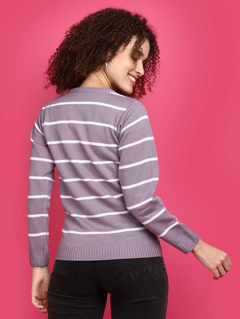 women purple stripes pullover - 20591023 -  Standard Image - 3