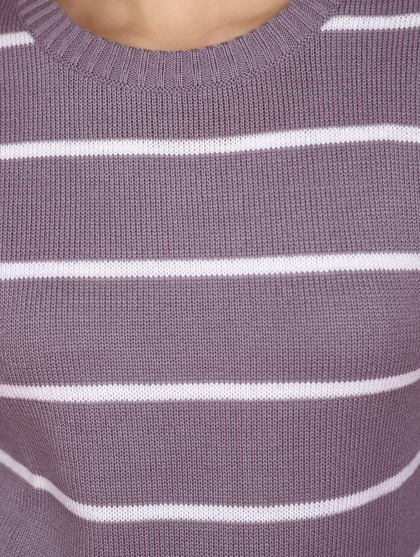 women purple stripes pullover - 20591023 -  Standard Image - 5