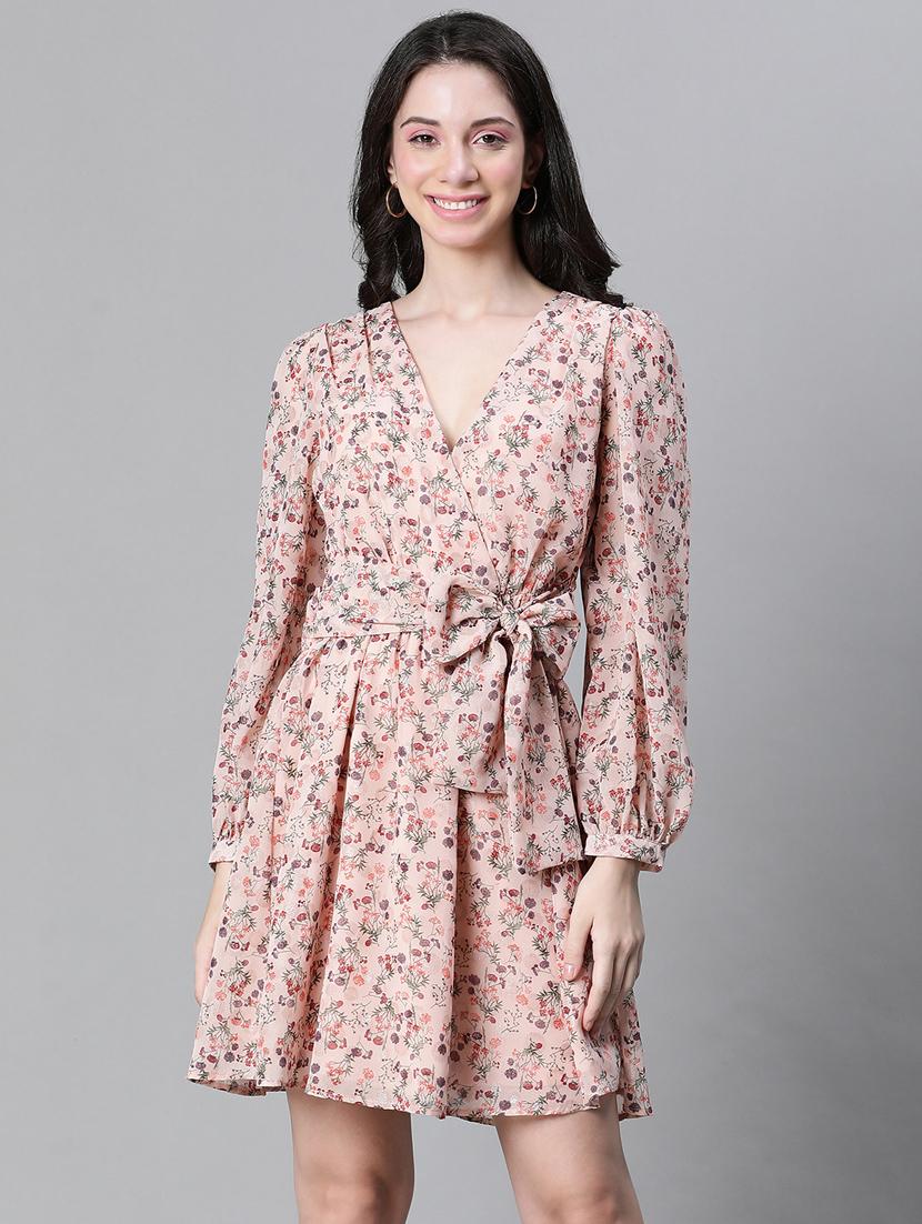 peach polyester wrap dress - 20591130 -  Zoom Image - 0
