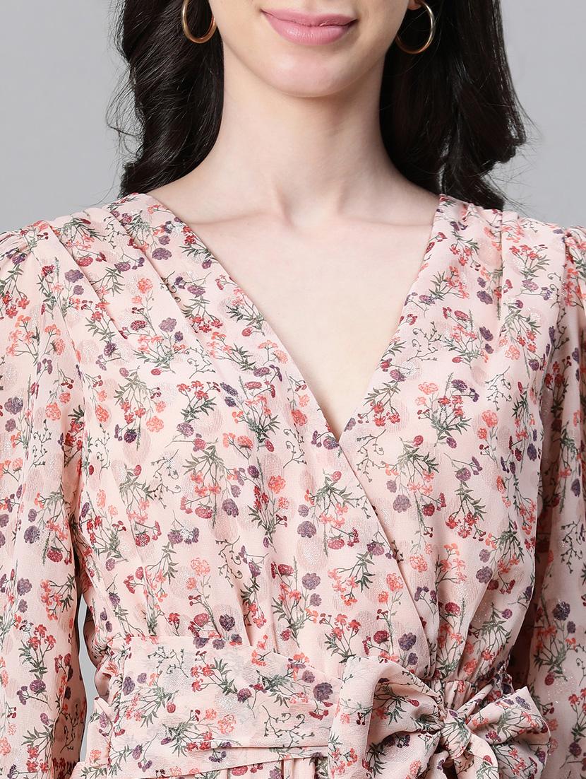 peach polyester wrap dress - 20591130 - Standard Image - 5