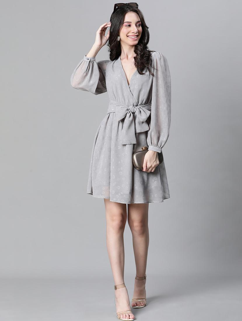 grey polyester wrap dress - 20591133 - Standard Image - 3