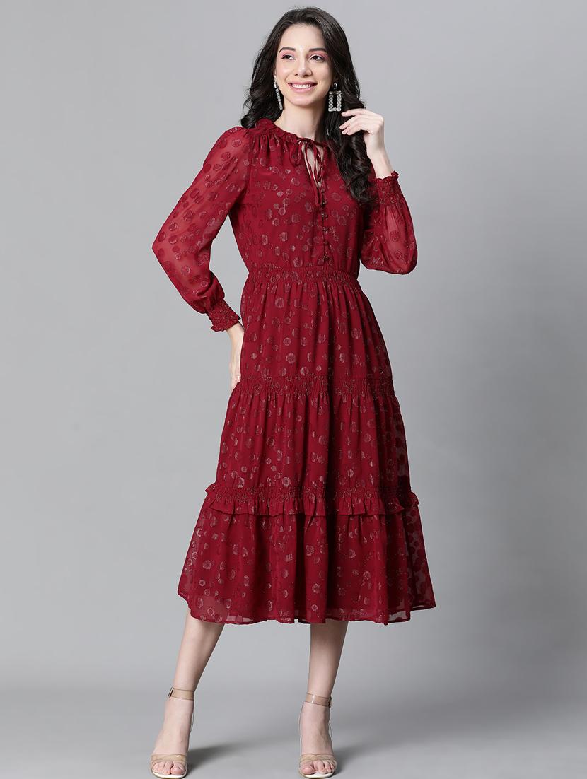 maroon polyester tiered dress - 20591134 - Zoom Image - 0