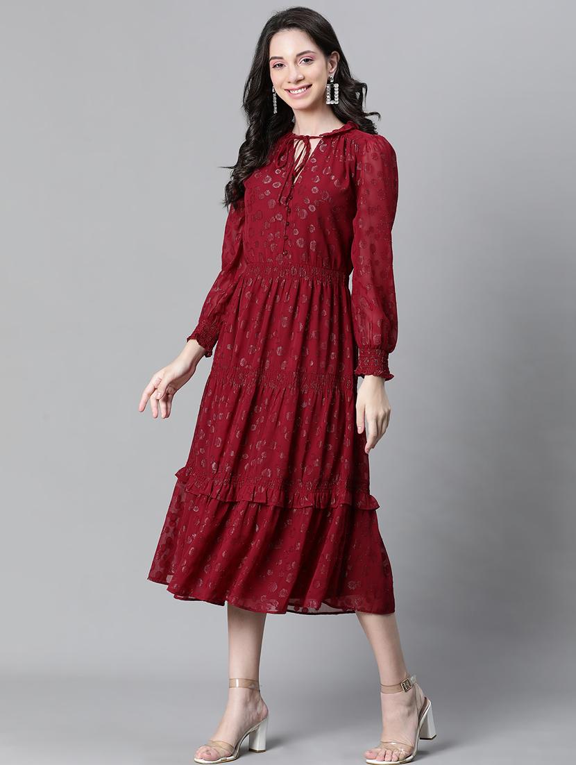 maroon polyester tiered dress - 20591134 - Standard Image - 3