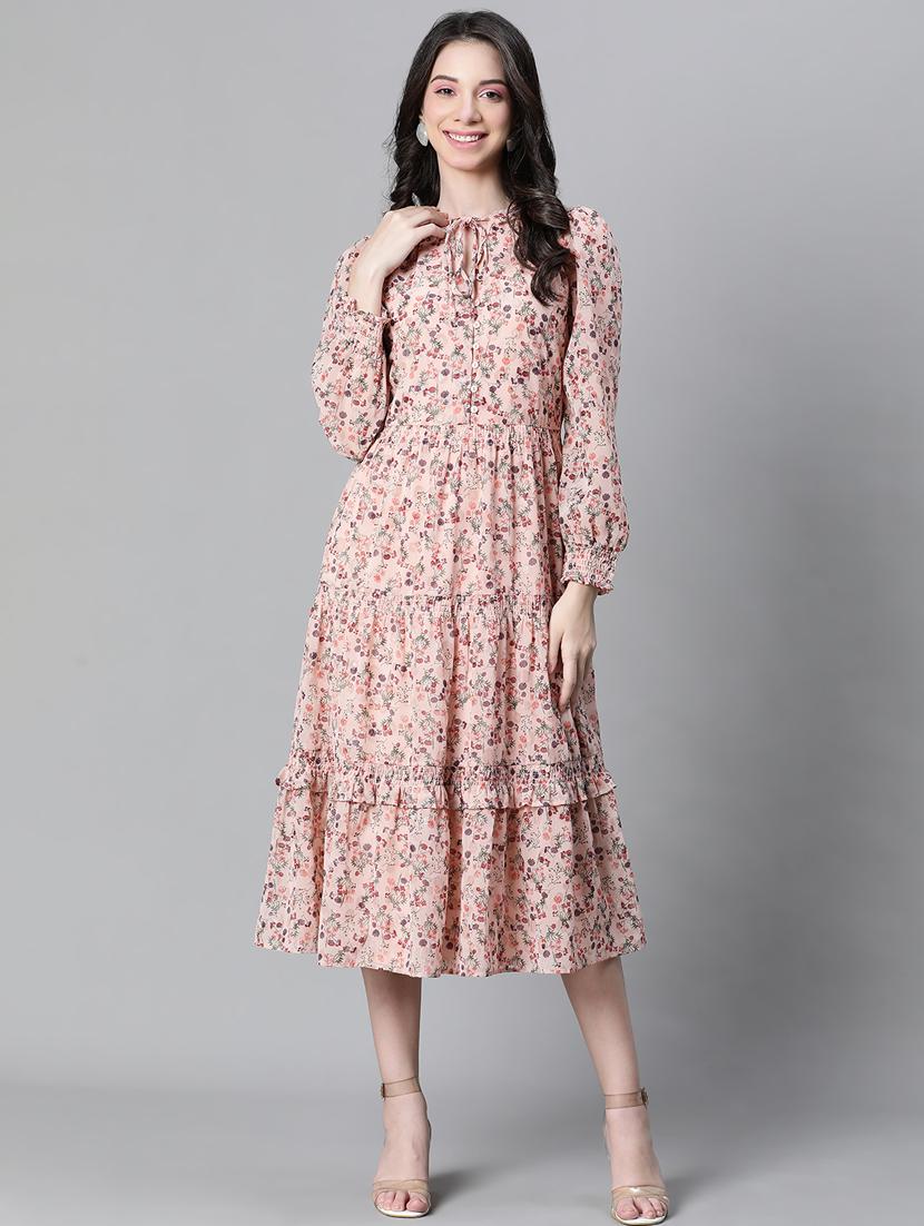 peach polyester tiered maxi dress - 20591135 - Standard Image - 3