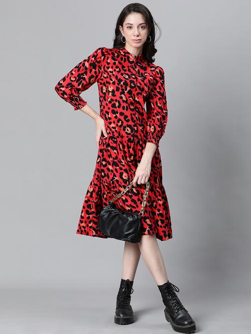 red cotton tiered dress - 20591137 -  Standard Image - 0