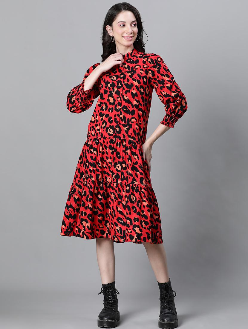 red cotton tiered dress - 20591137 - Standard Image - 3