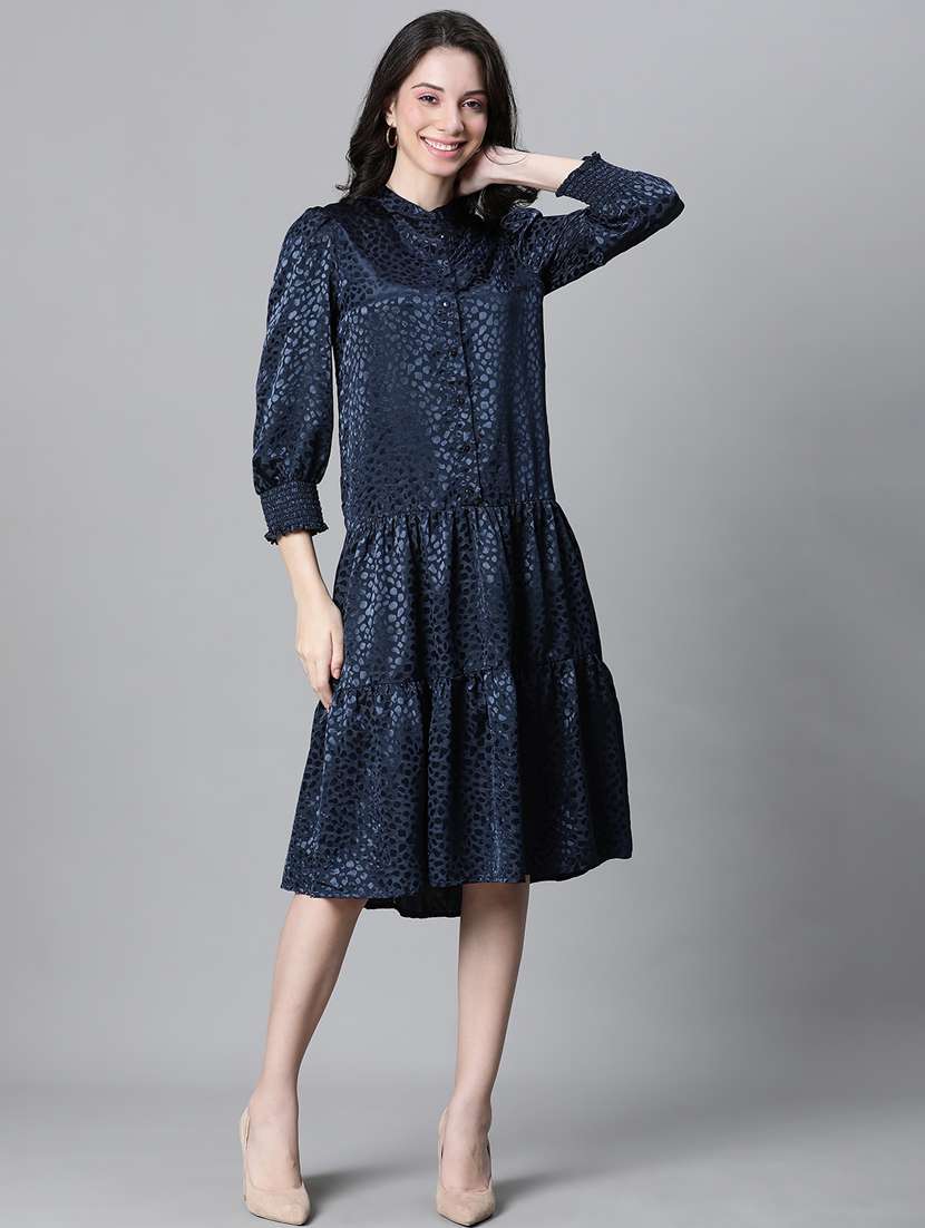 navy blue polyester tiered shirt dress - 20591140 -  Standard Image - 3