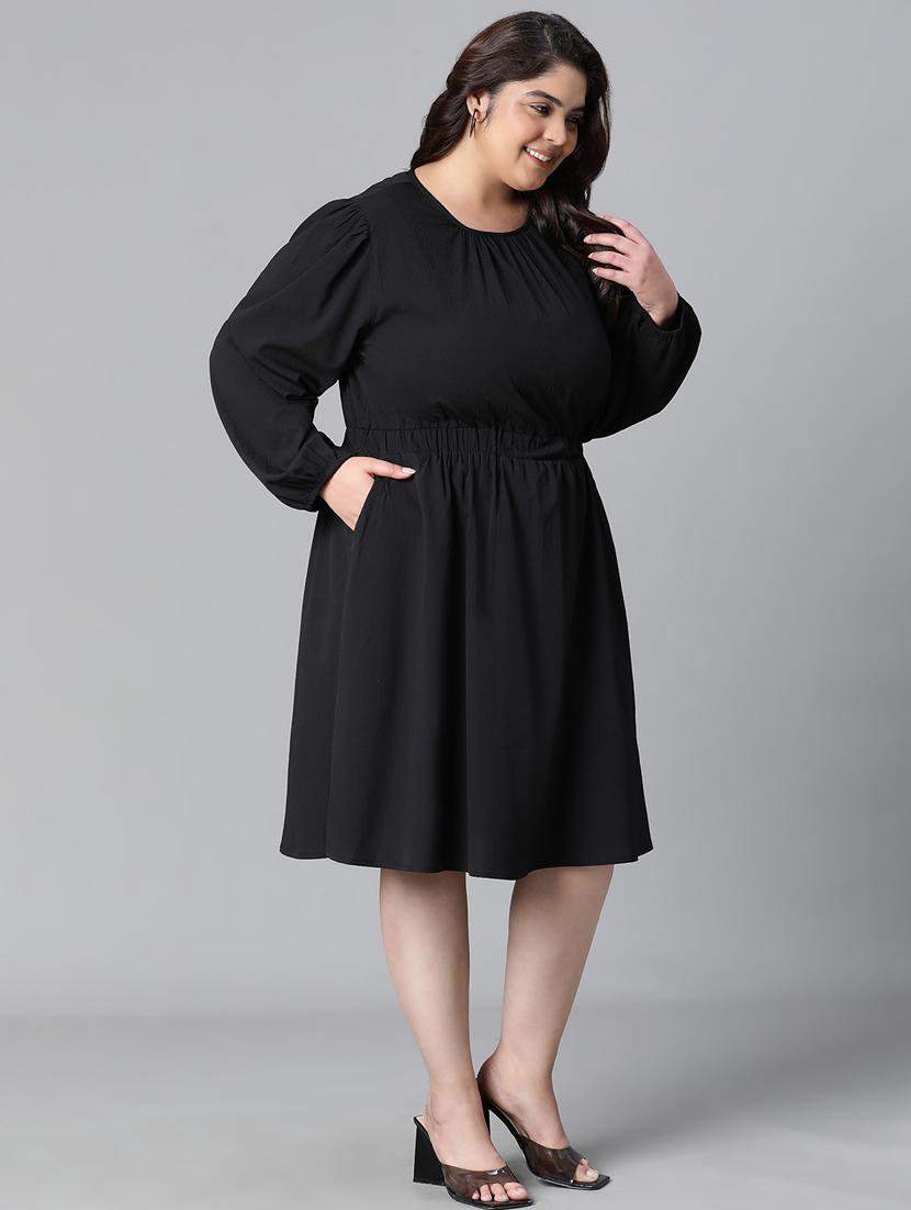 black polyester aline dress - 20591148 - Standard Image - 3