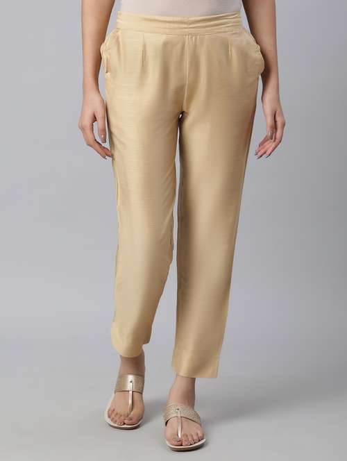 women solid flat front slim fit trouser - 20592286 - Standard Image - 0