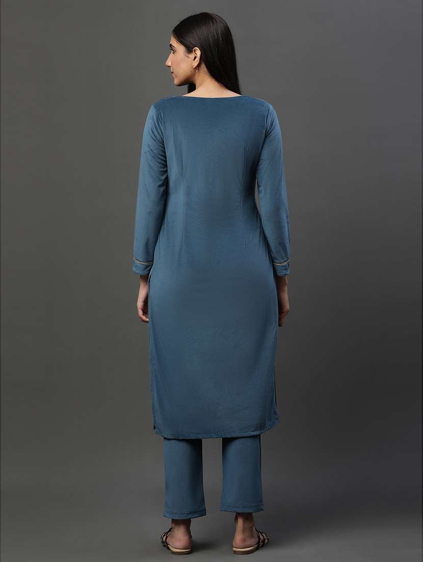 women blue round neck kurta pant set - 20592305 - Standard Image - 3