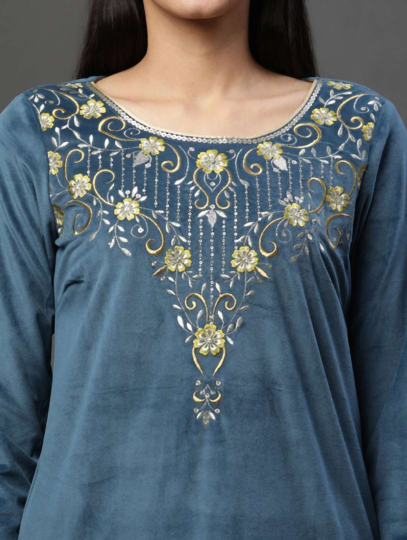 women blue round neck kurta pant set - 20592305 - Standard Image - 5
