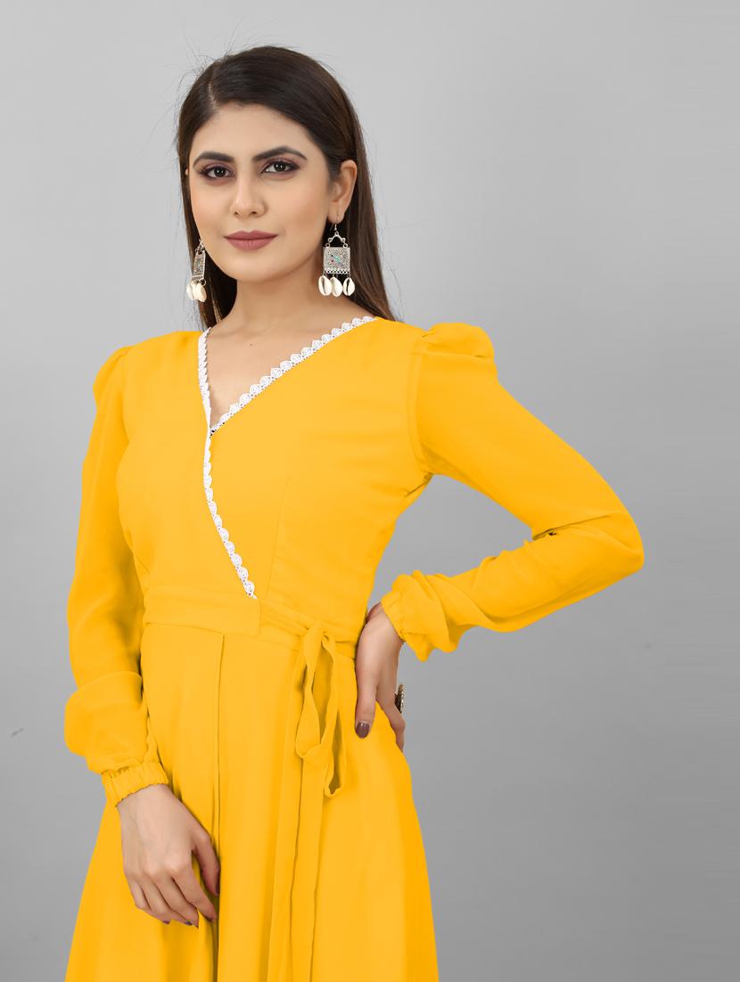 women v-neck solid a-line ethnic dress - 20592312 - Standard Image - 3
